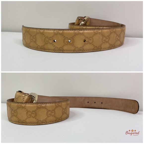 Authentic GUCCI Beige Guccissima Leather Interlocking G Gold Buckle Belt 80/32 - Picture 11 of 13